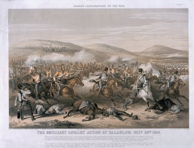 La brillante azione di cavalleria nella battaglia di Balaclava, 25 ottobre 1854, inciso da Edmund Walker, pubblicato 1854 da Henry Martens